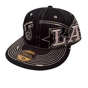Vintage LEADER LA Fitted Hat Size XL Black and White Sportswear Deadstock